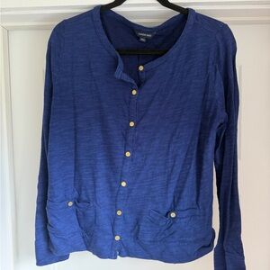 Lands' End Women's Navy Blue Button-Front Lightweight Cardigan